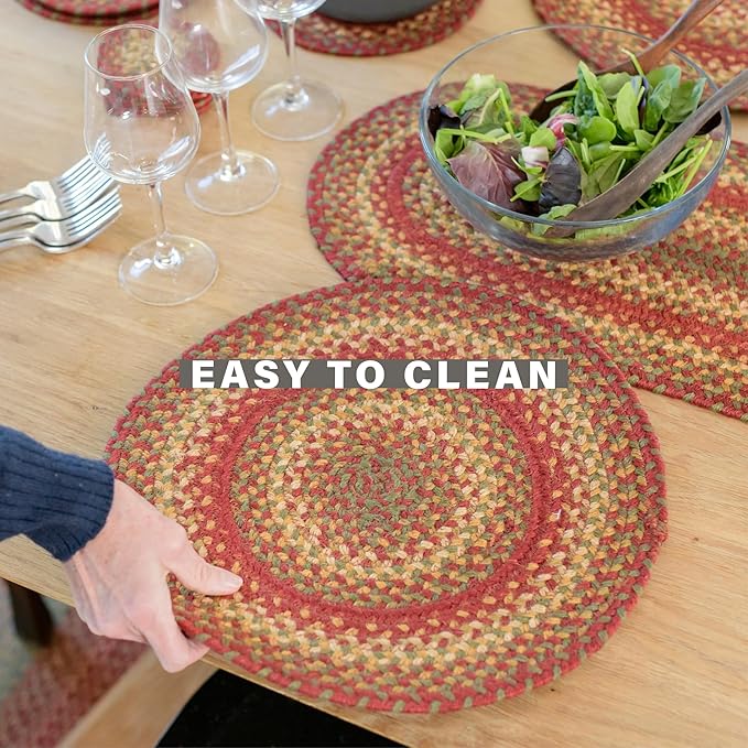 Homespice Cider Barn Jute Braided Trivets for Table, Warm Country Rustic Decor, Set of 3, Red 8" Round Heat Resistant Mats - Rich Colors, Easy to Clean, Durable and Protects Furniture