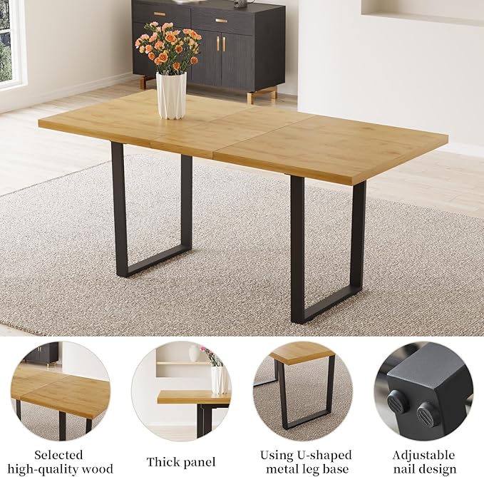 ZckyCine Modern Dining Table Set for 4-6 People Kitchen Dining Room Table Set Extendable Wood Dining Table and 4 Upholstered Chairs, Home Kitchen Furniture