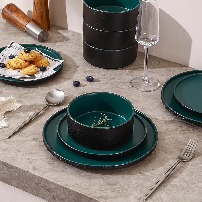 GZG Ceramic Cereal Bowls Set of 4,6 Inch Stoneware Salad Bowls,Dishwasher and Microwave Safe,Stackable,Scratch Resistant for Oatmeal,Fruit,Salads and Ricel(Dark Green)
