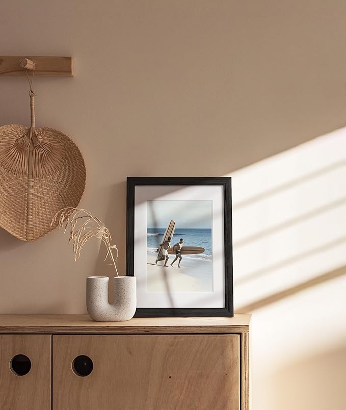 HAUS AND HUES 8.5x11 Picture Frame with Real Glass and Black American Oak Matted to 6x8-8.5 x 11 Picture Frame - Includes Vertical & Horizontal Hang - Ideal for Home, Room, Office (8.5x11 in, Black)