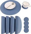 Jovono Set of 6 Faux Leather Round Placemats and Coasters, Coffee Mats Kitchen Table Mats, Waterproof, Easy to Clean for Kitchen Dining Round Table