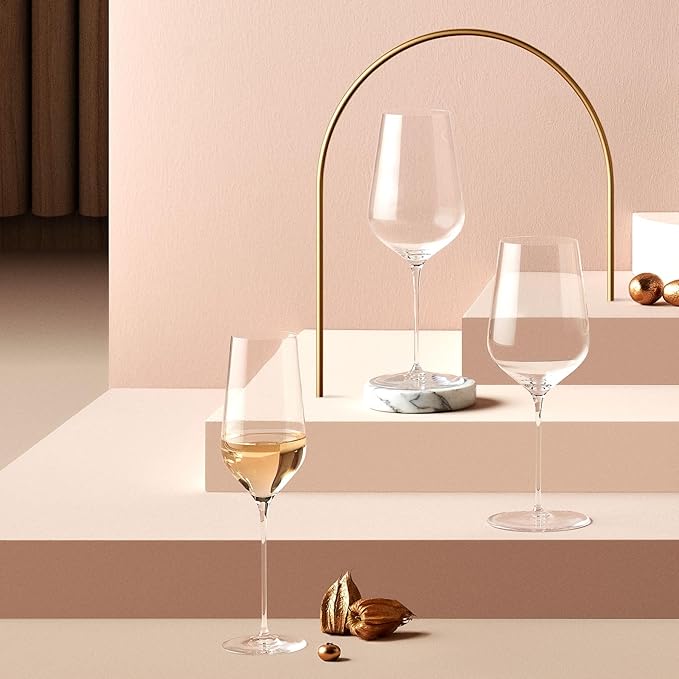 NUDE Red Wine Glass, Stem Zero Trio – Crystal Long Stem Wine Glass for Medium to Full Bodied Red Wines, Generous Bowl with Tapered Sides, Lead-Free, Dishwasher Safe, 17.25 oz