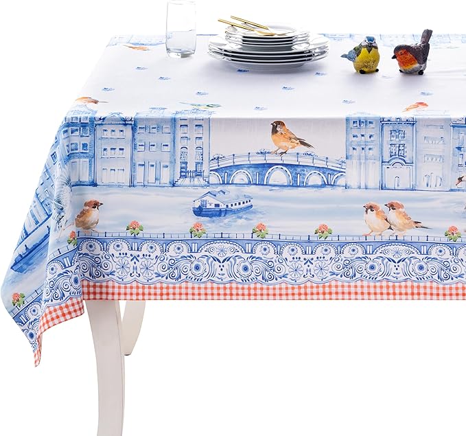 Maison d' Hermine Table Cloth Rectangle Table 100% Cotton 54 x 72 Inches Tablecloth Reusable Decorative for Dining Room Farmhouse Home Valentines Day Decorations Spring Summer - Amsterdam Canals