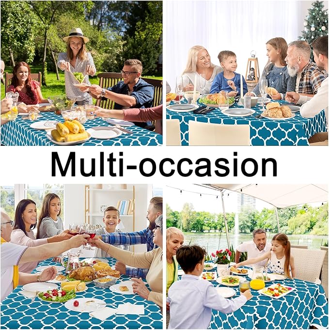 Smiry Rectangle Table Cloth, Wipeable Spillproof Plastic Tablecloths for Dining, Waterproof Vinyl Tablecloth with Flannel Backing for Rectangle Tables, Camping, Outdoor and Indoor (70"x120", Teal)