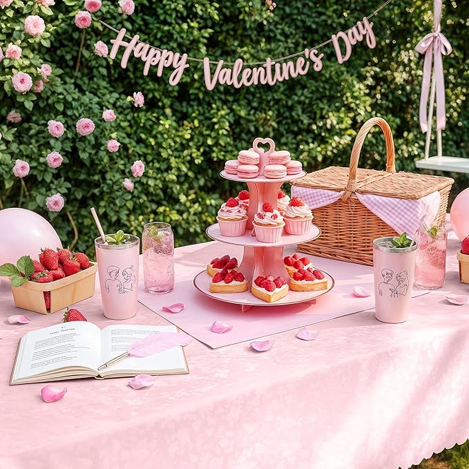 Smiry Rectangle Table Cloth, Waterproof Heavy Duty Vinyl Tablecloths, Wipeable Washable Table Cover for Kitchen, Dining Room & Valentines(Pink, 60" X 84")