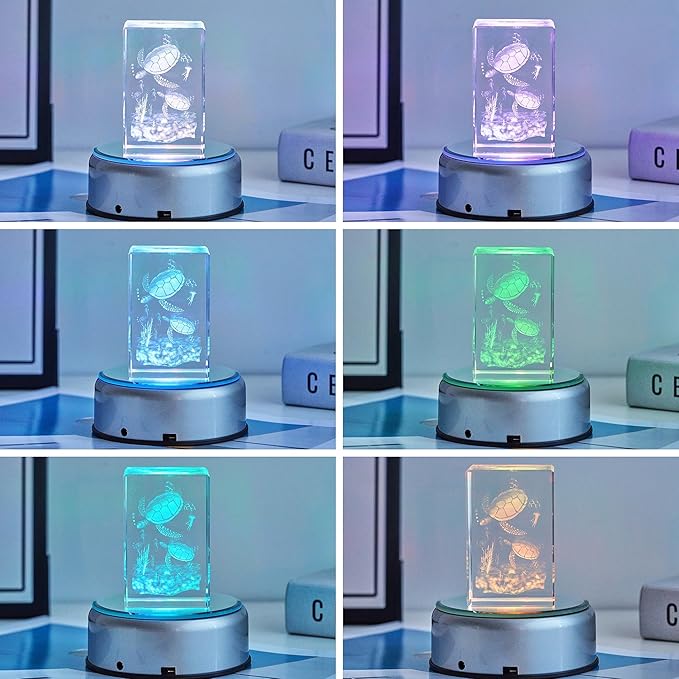 EUSTUMA Rotating LED Display Base Colorful Light Crystal Display Base Stand,Lighted Up Stand Color Changing Small LED for 3D Glass Crystal Art,Holiday Party Decoration. (B-Black-Multicolor)