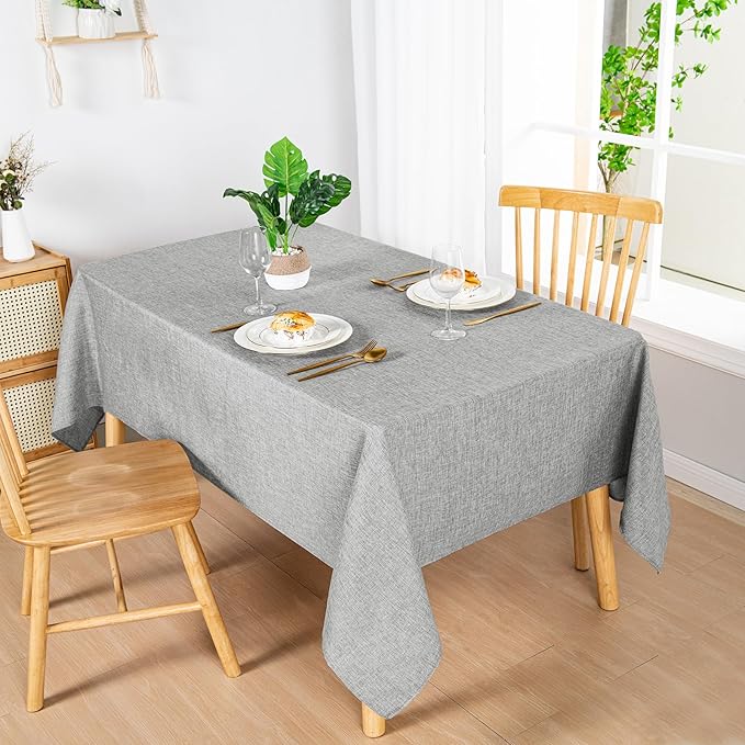 Hiasan 2 Pack Faux Linen Rectangle Tablecloth - Wrinkle and Stain Resistant Washable Table Cloth for Kitchen Dining Room Holiday Table Cover for Party Dinner, Light Grey, 70 x 140 Inch