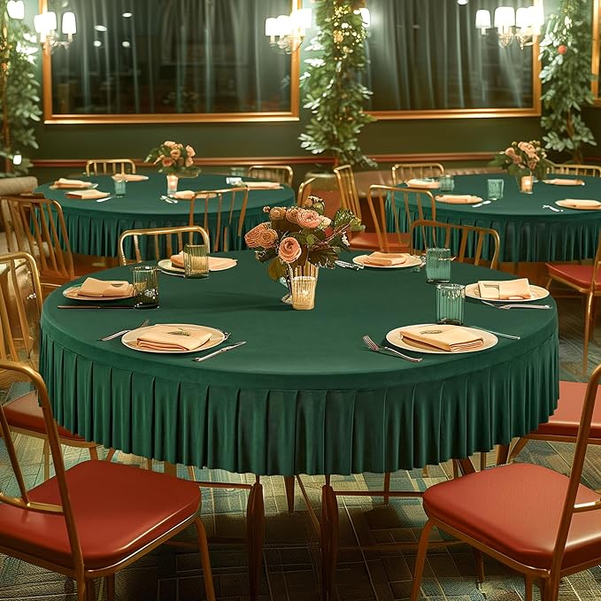 1 Pack Hunter Green Spandex Round Tablecloths for 72in Table, Stretchy Fitted 6FT Round Table Cloths, Wrinkle Free Table Cover with Skirt for Wedding Birthday Party Bridal Shower Banquet
