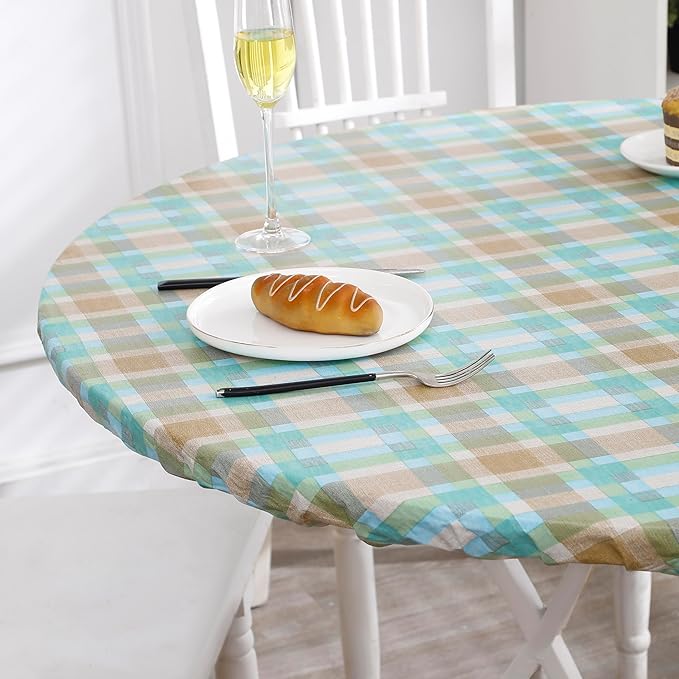 Walrus Round Vinyl Fitted Tablecloth with Flannel Backing Elastic Edge Design Table Cover Waterproof Oil-Proof PVC Table Cloth Stain-Resistant Best for 37"-44" Round