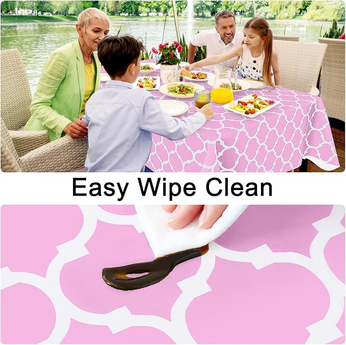 Smiry Rectangle Table Cloth, Waterproof Vinyl Tablecloth with Flannel Backing for Rectangle Tables, Wipeable Spillproof Plastic Tablecloths for Dining, Camping, Indoor and Outdoor, (54"x78", Pink)