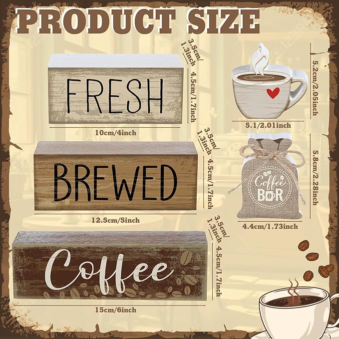 5 Pcs Wooden Coffee Bar Decor Cocoa Tiered Tray Decor Rustic Wood Bar Sign Gift Farmhouse Table Top Centerpiece Stacks Block Sign for Home Shelf Mantel Kitchen