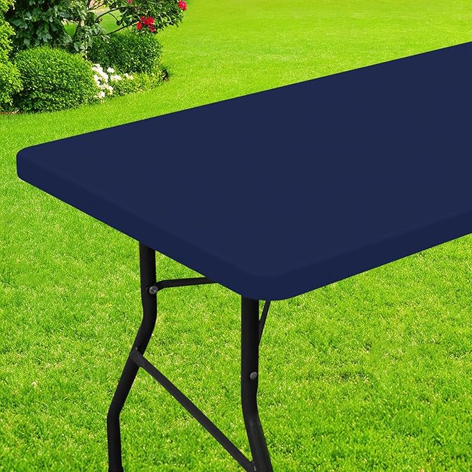 Smiry Rectangle Picnic Table Cloth, Waterproof Elastic Fitted Tablecloths for 5 Foot Tables, Washable Polyester Table Cover for Camping, Indoor and Outdoor (Navy, 36"x60")