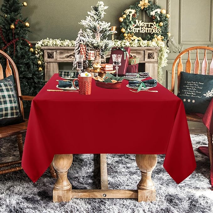 sancua Rectangle Tablecloth - 90 x 132 Inch - Water Resistant Spill Proof Washable Polyester Table Cloth, Decorative Fabric Table Cover for Dining Tables, Buffet Parties and Camping, Red