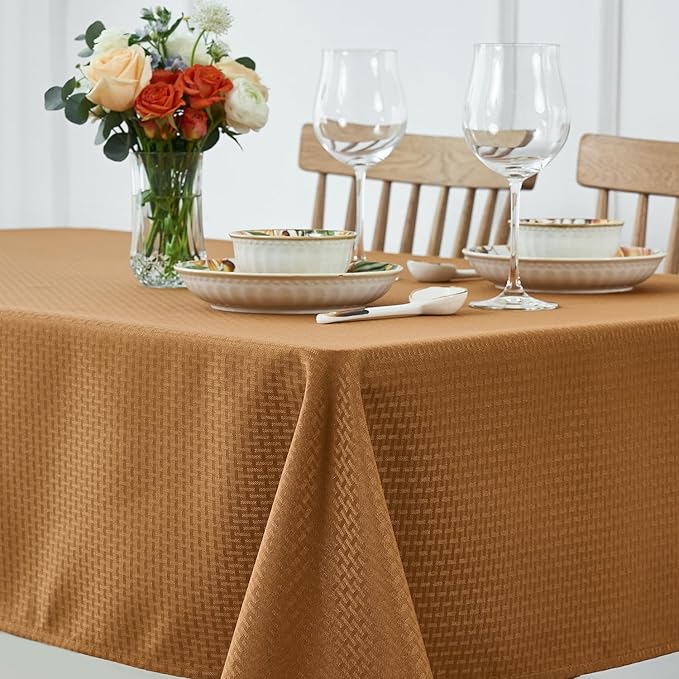 maxmill Fall Tablecloth Waterproof Spillproof Wrinkle Resistant Soft Weaved Texture Design Table Cloth for Harvest Thanksgiving Dinner Parties Indoor and Outdoor Use, Square 52 x 70 Inch, Amber