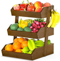 Bamboo Fruit Basket for Kitchen–3 Tier Fruit Bowl For Kitchen Counter, Large Fruit Holder With 2 Banana Hangers, Idea For Fruit and Vegetable Storage, Bread Basket, Snack Organizer(WALNUT)