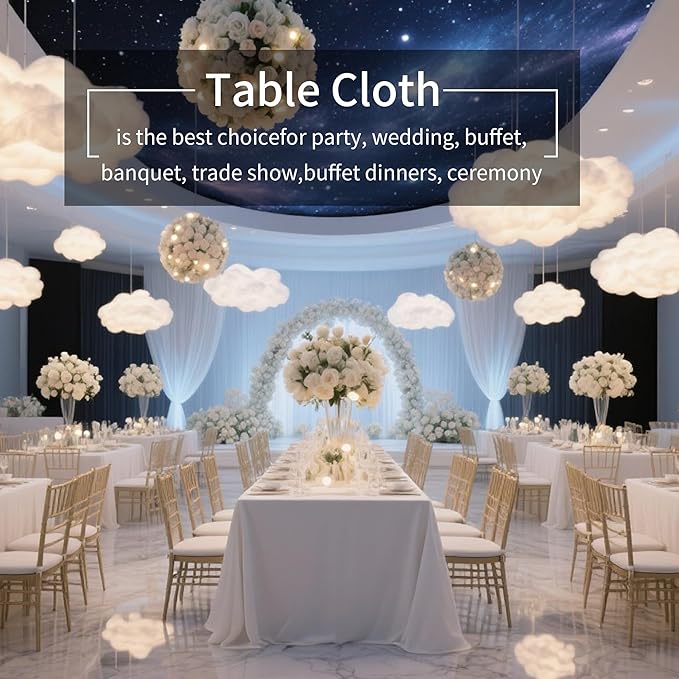 BIGTONE 12 Pack White Rectangle Tablecloth 60 x 102 Inch, Cross Ribbon Packing Reusable Table Clothes for 6 Foot Tables, Wrinkle Resistant Polyester Fabric Table Cover for Wedding, Party, Banquet