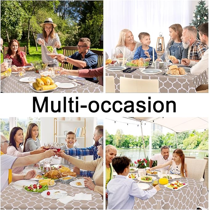 Smiry Rectangle Table Cloth, Wipeable Spillproof Plastic Tablecloths for Dining, Waterproof Vinyl Tablecloth with Flannel Backing for Rectangle Tables, Camping, Outdoor and Indoor (70"x90", Khaki)