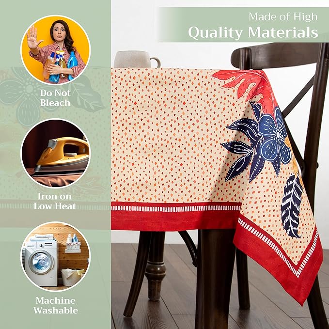 Maison d' Hermine Table Cloth Rectangle Table 100% Cotton 60 x 120 Inches Fall Tablecloth Reusable Everyday Use for Thanksgiving Christmas Decorations Dining Farmhouse Party (Kalahari)