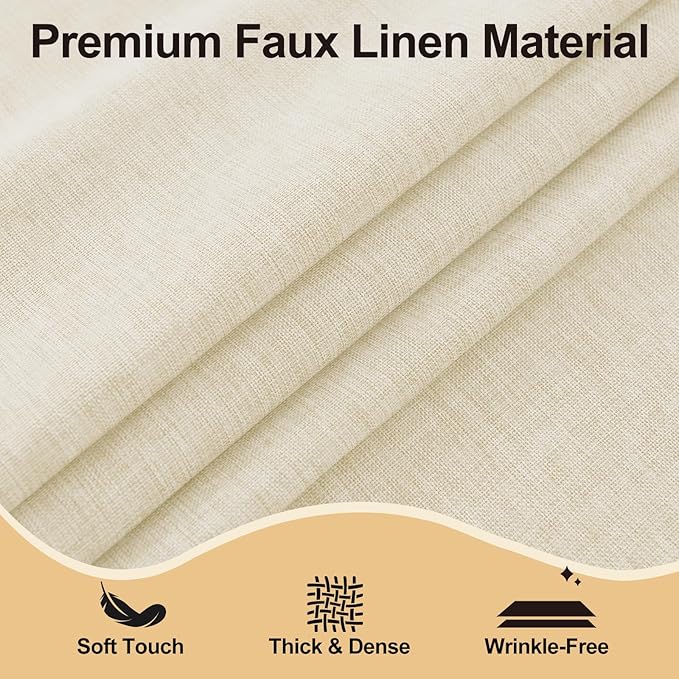 JIUZHEN Round Table Cloth Faux Linen Farmhouse Tablecloth Wrinkle and Stain Resistant Decorative Fabric Table Cover for Kitchen, Dining Room, Parties and Camping, Champagne, 60 Inch Round