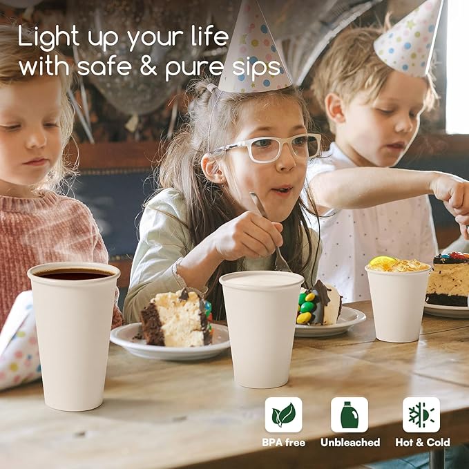 White Paper Cups 16 oz Disposable Coffee Cups, 500 Pack BPA Free Leak Proof Hot Cups,300GSM Thickened Disposable Cups,Unbleached Hot Cold Drink Cups for Everyday Home Office Coffee Bar Party Supplies