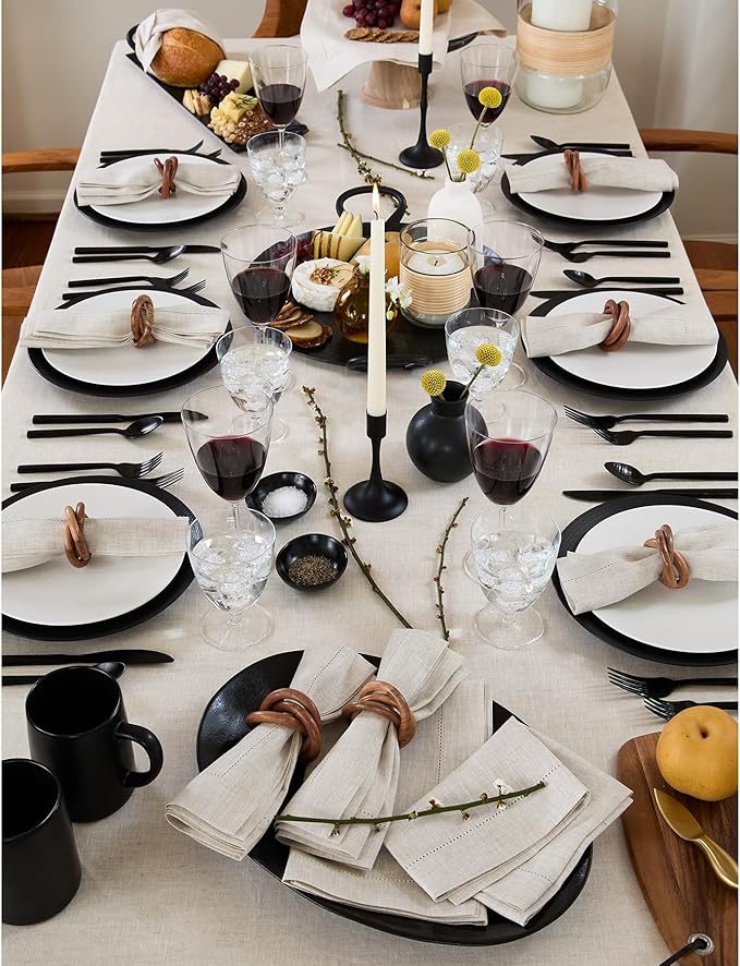Solino Home Light Natural Linen Tablecloth 60 x 132 Inch - Classic Hemstitch, 100% Pure Linen Rectangular Tablecloth - Machine Washable Table Cloth for Spring, Easter