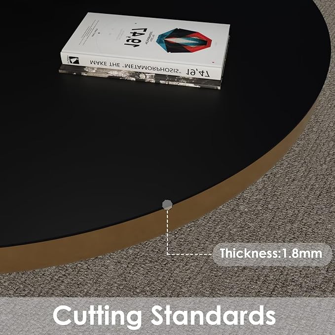 Round Table Pad, 1.8mm Thick, Dia.48 Inch, Leather Table Cover, Dining Table Protector, Table Top Protector (Black+Black)