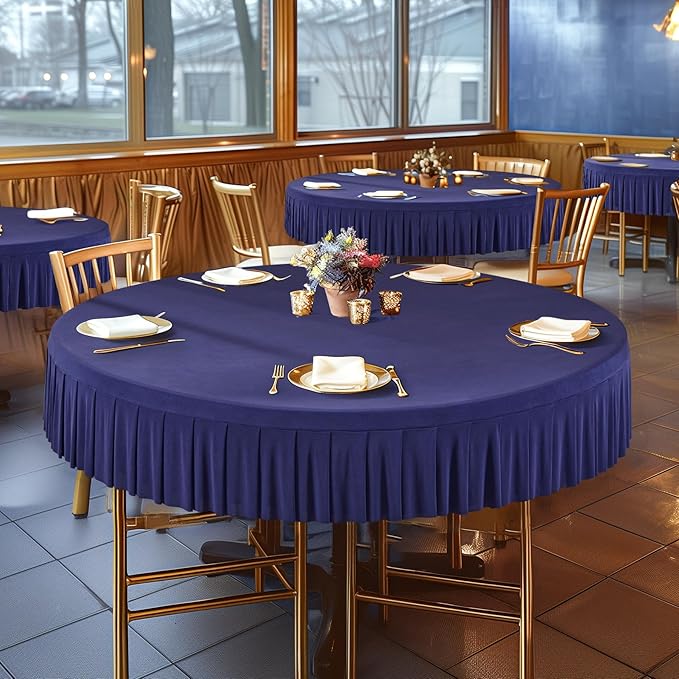 4 Pack Navy Blue Spandex Round Tablecloths for 72in Table, Stretchy Fitted 6FT Round Table Cloths, Wrinkle Free Table Cover with Skirt for Wedding Birthday Party Bridal Shower Banquet