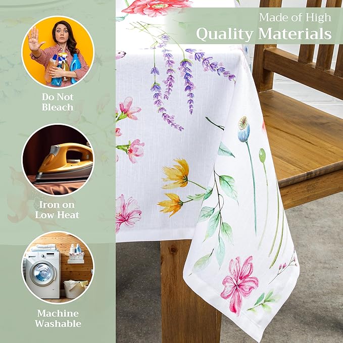 Maison d' Hermine Table Cloth Rectangle Table 100% Cotton 54 x 72 Inches Tablecloth Reusable Decorative for Dining Room Farmhouse Home Valentines Day Decorations Spring Summer - Just Floral