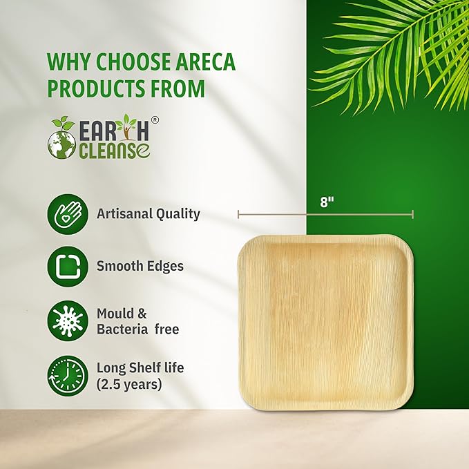 Compostable 8 Inch Palm Leaf Square Plates (200 Count) Like Bamboo Disposable Plates | Biodegradable | Eco-Friendly, Microwave & Oven Safe | USDA Certified 100% Biobased