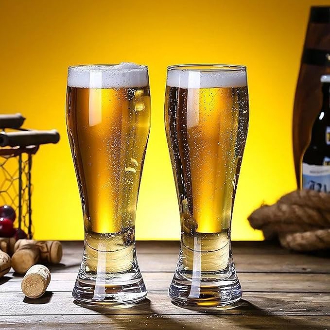 100% Hand Blown Artistry Pilsner Beer Glasses 18.5 oz Capacity Ultra-Thin Craft Lead-Free for Beer Drinking Bliss Bar Glassware creative base Beer Glasses 4pack