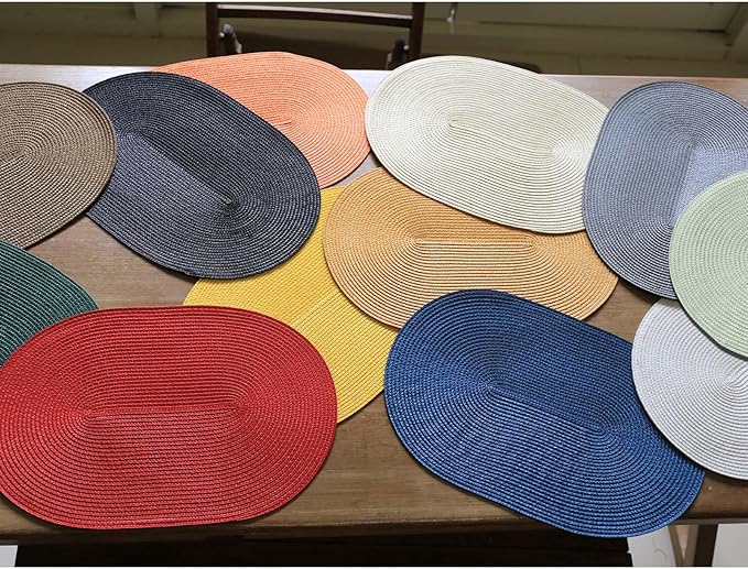 FunWheat Oval Braided Placemats Set of 4 Table Mats for Dining Tables Washable Heat Resistant Place Mats for Indoor Outdoor Use 12 x18 Inch(Oval Beige, 4pcs)
