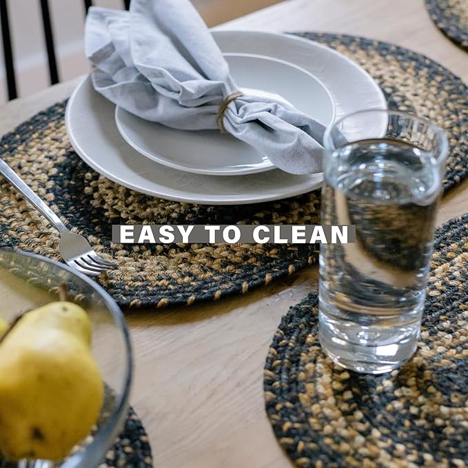 Homespice Kilimanjaro Jute Braided Trivets for Table, Warm Primitive Decor, Set of 3, Black and Tan 8" Round Heat Resistant Mats - Rich Colors, Easy to Clean, Durable and Protects Furniture