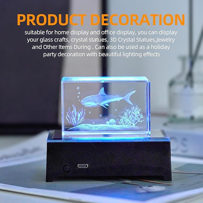 EUSTUMA LED Light Base Rectangle Display Stand In A Variety of Colors,Lighted Up Stand Color Changing Small LED for 3D Glass Crystal Art,Holiday Party Decoration. (Black)