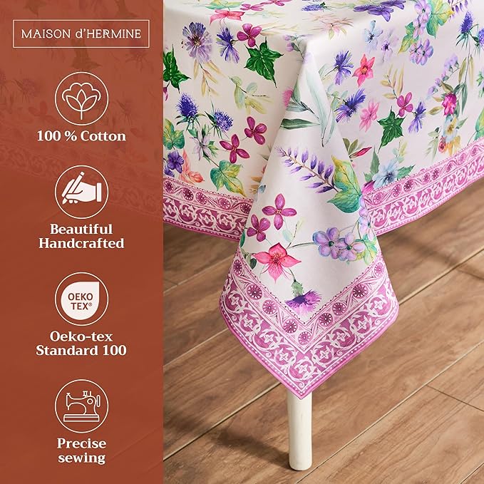 Maison d' Hermine Table Cloth Square Table 100% Cotton 60 x 60 Inches Tablecloth Reusable Decorative for Dining Room Farmhouse Home Valentines Day Decorations Spring Summer - Chardon