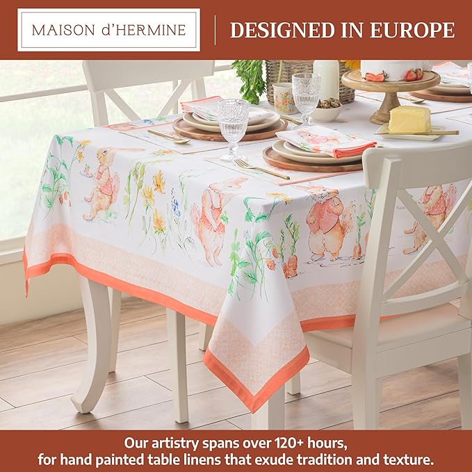 Maison d' Hermine Table Cloth Rectangle Table 100% Cotton 70 x 140 Inches Tablecloth Reusable Decorative for Dining Room Farmhouse Home Valentines Day Decorations Spring Summer - Bunny Party