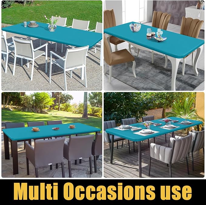 Smiry Rectangle Picnic Table Cloth, Waterproof Elastic Fitted Tablecloths for 6 Foot Tables, Washable Polyester Table Cover for Camping, Indoor and Outdoor (Teal, 30"x72")