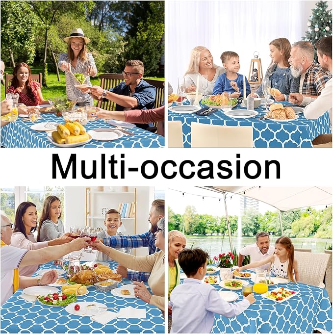 Smiry Rectangle Table Cloth, Waterproof Vinyl Tablecloth with Flannel Backing for Rectangle Tables, Wipeable Spillproof Plastic Tablecloths for Dining, Camping and Indoor (60"x84", Light Blue)