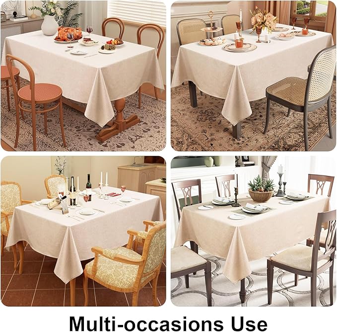Smiry Rectangle Faux Champagne Table Cloth, Waterproof Burlap Fabric Tablecloth, Washable Decorative Farmhouse Table Covers for Kitchen, Dining, Parties, 60x102, Champagne