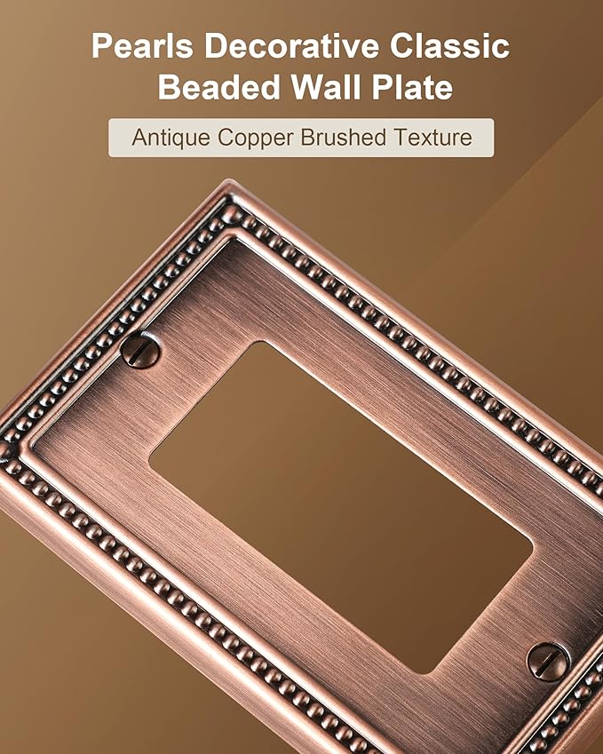 2-Pack Decorator Outlet Cover Plate, Decorative Switch Plates and Outlet Covers, Antique Copper Metal Wall Plates for Electrical Outlets, Receptacle, GFCI Outlet, Dimmer Switch