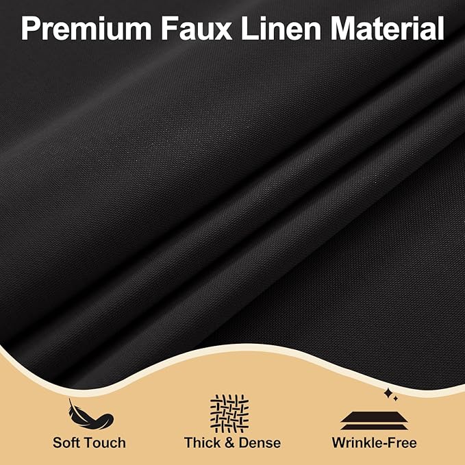 JIUZHEN Faux Linen Round Tablecloths 54 inch, Decorative Wrinkle Free Texture Rustic Circle Table Cloth Cover for Kitchen, Dining, Party, Wedding, Outdoor Use (54 Inch Round,Black)