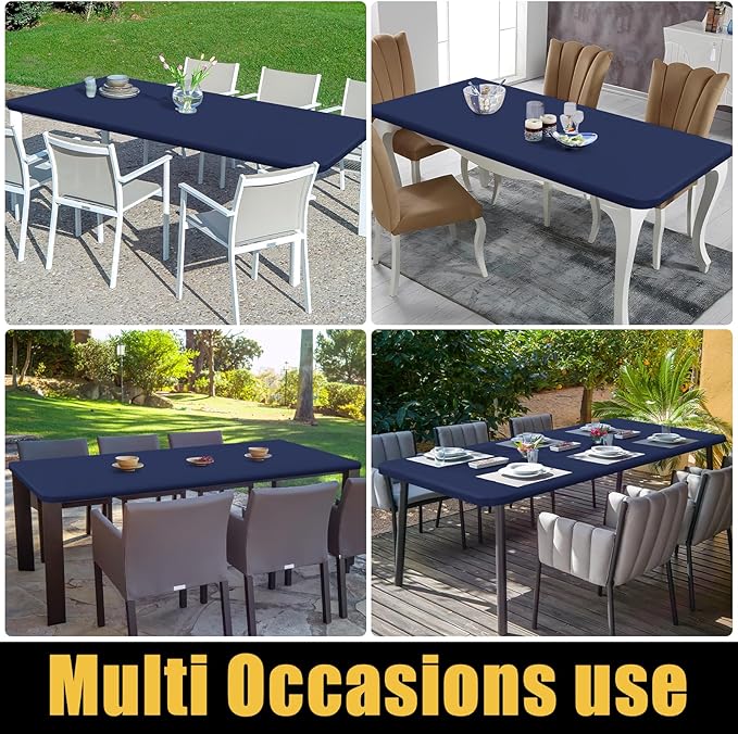 Smiry Rectangle Picnic Table Cloth, Waterproof Elastic Fitted Tablecloths for 6 Foot Tables, Washable Polyester Table Cover for Camping, Indoor and Outdoor (Navy, 30"x72")