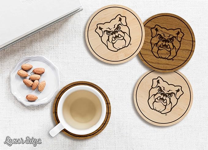 LazerEdge Butler Bulldogs Wooden Coaster Set - Maple Wood - Officially Licensed Product - 4-Pack