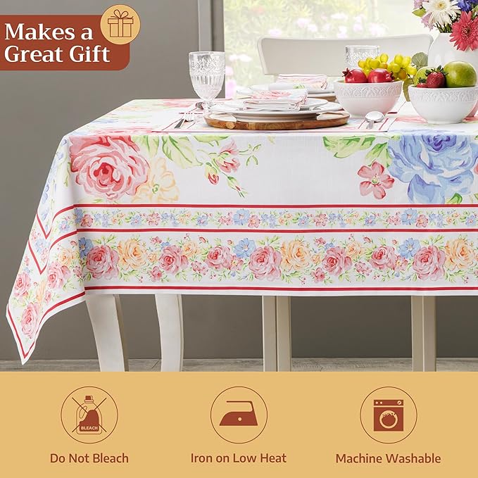 Maison d' Hermine Table Cloth Rectangle Table 100% Cotton 70 x 90 Inches Tablecloth Reusable Decorative for Dining Room Farmhouse Home Valentines Day Decorations Spring Summer - Vintage Floral