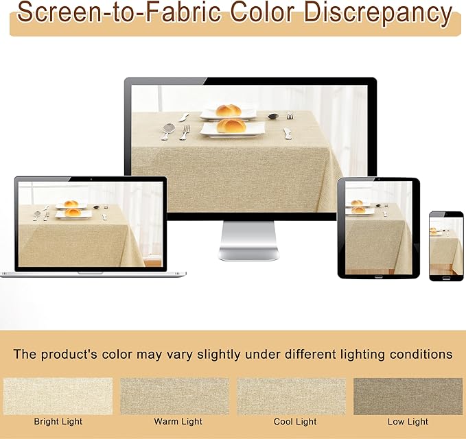 JIUZHEN Rectangle Table Cloth Faux Linen Farmhouse Tablecloth Wrinkle and Stain Resistant Decorative Fabric Table Cover for Kitchen, Dining Room, Parties and Camping, Beige, 70 x 108 Inch