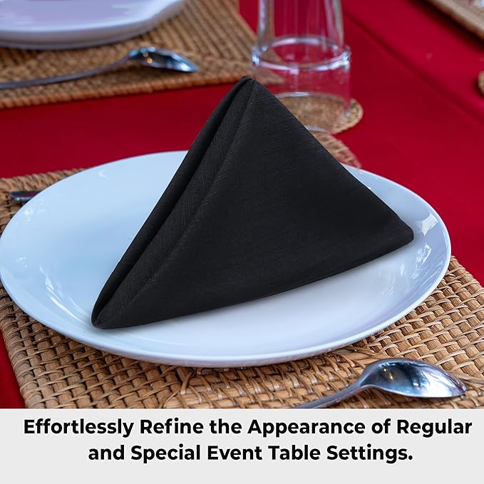 Urban Villa Cloth Napkins Set of 12 20x20 Inches 100% Cotton Napkins Cloth Washable Durable Reusable Absorbent Table Dinner Napkins Cloth for Christmas Hotel Lunch Restaurant Weddings Parties - Black