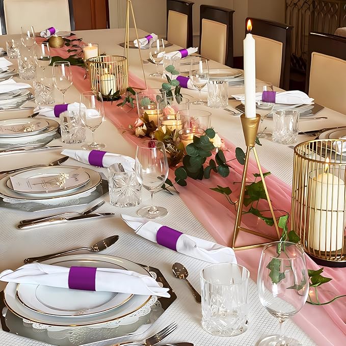 Christmas Napkin Rings Set of 200, 2 Colors in 1, Reusable Adjustable Napkin Bands for Holiday Parties, Wedding, Thanksgiving Table Decor, Waterproof Tear-Proof (Purple) Great Gift Idea