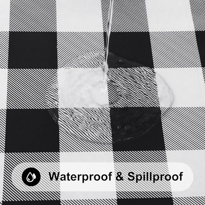 Smiry Rectangle Picnic Table Cloth, Elastic Waterproof Fitted Vinyl Tablecloths, Flannel Backed Buffalo Plaid Table Covers for Dining, Camping, Outdoor (Black and White, 30" x 60")