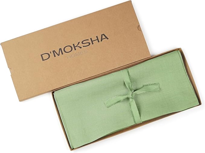 D'Moksha Homes Linen Table Runner 48 Inches - 100% Pure Linen Sage Green Table Runner 14 x 48 Inch for Coffee Tables, Dresser, Spring, St Patricks Day, Easter - Machine Washable