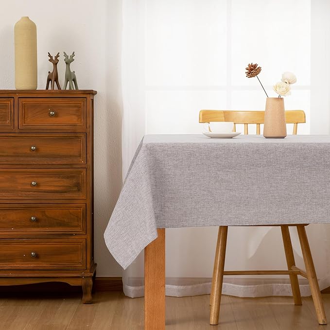 Hiasan 2 Pack Faux Linen Rectangle Tablecloth - Wrinkle and Stain Resistant Washable Table Cloth for Kitchen Dining Room Holiday Table Cover for Party Dinner, Stone, 70 x 108 Inch