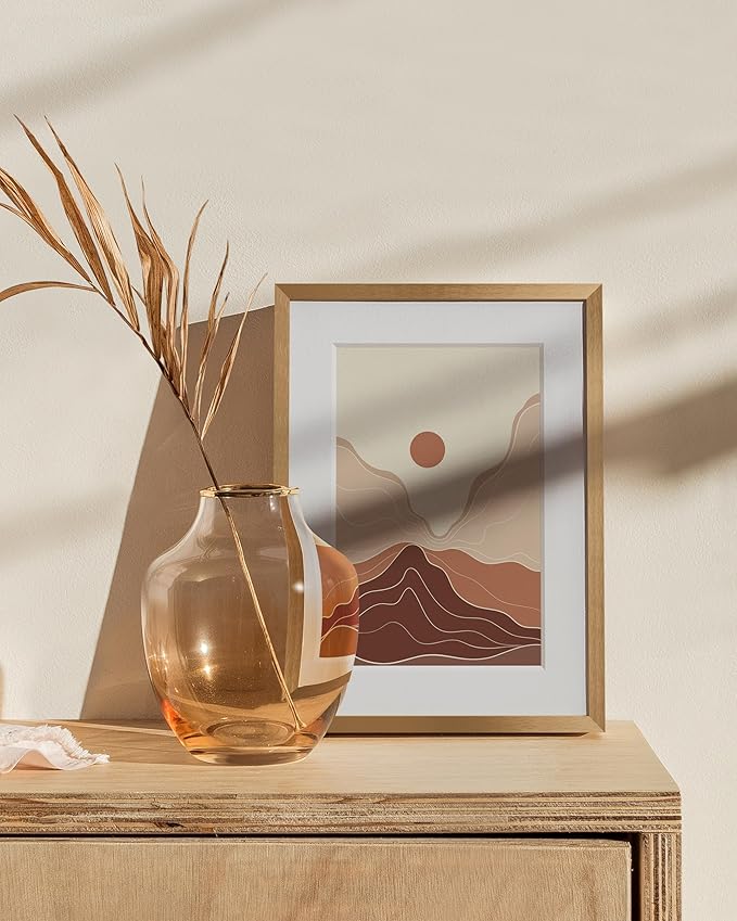 HAUS AND HUES 6x8 Picture Frame with Real Glass & Brass Premium-Grade Metal Matted to 4x6 - Aluminum 6x8 Picture Frame - Includes Easel Back, Hanging Kit - Ideal for Home, Office (6x8 in, Brass)
